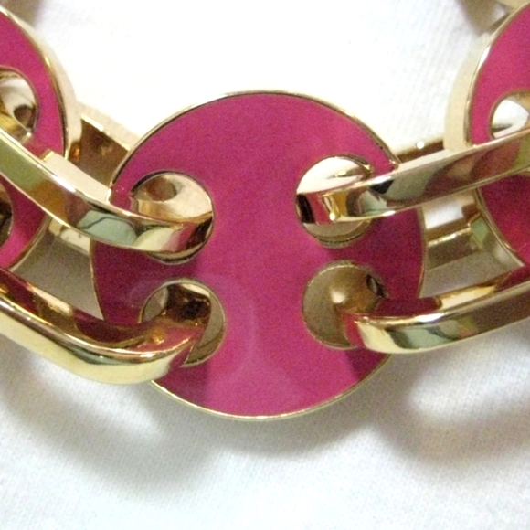 Vintage! BETSEY JOHNSON Status Collection Pink & Gold Circle Link Bracelet. - Picture 7 of 10